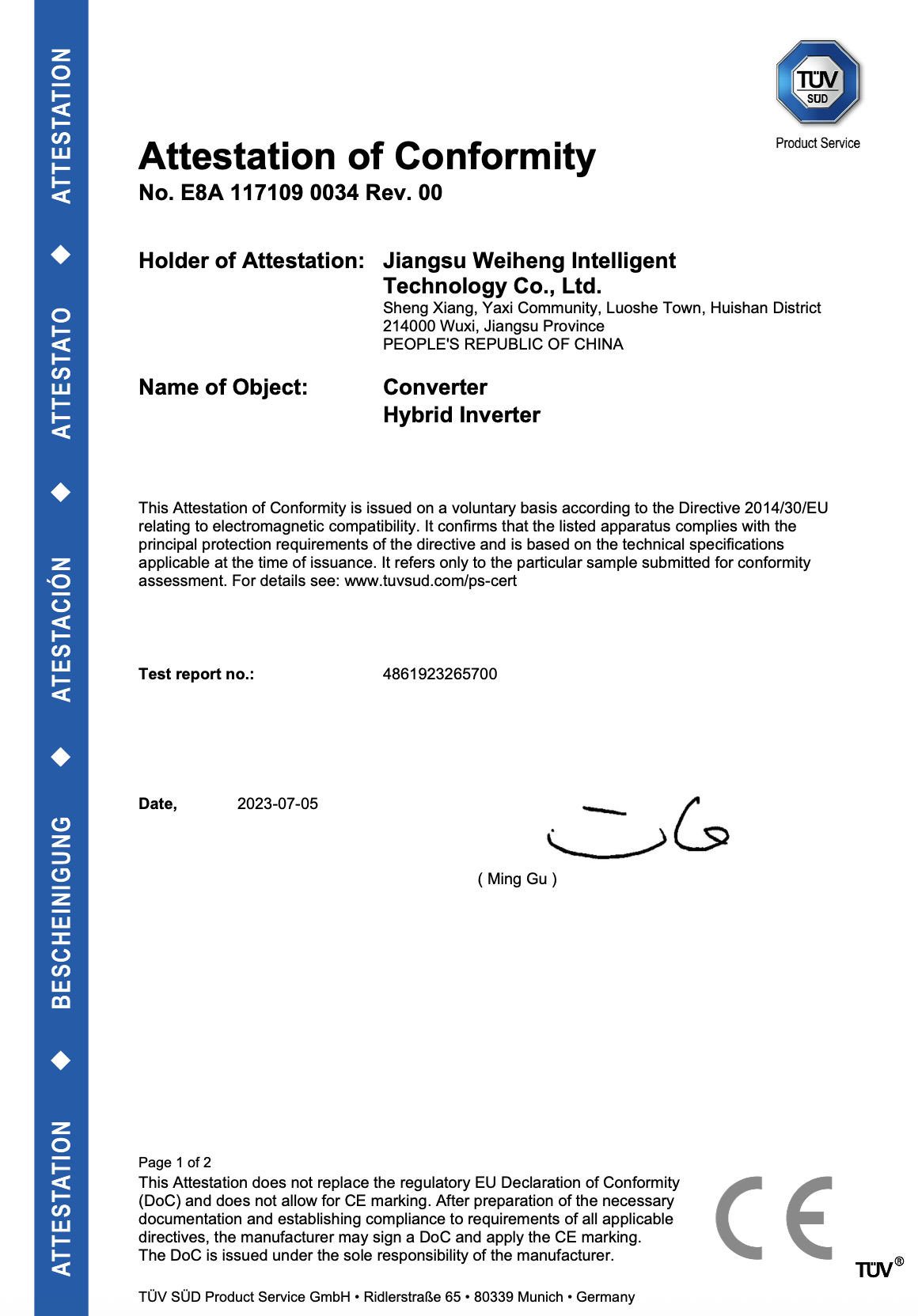 Ikona Attestation of Conformity